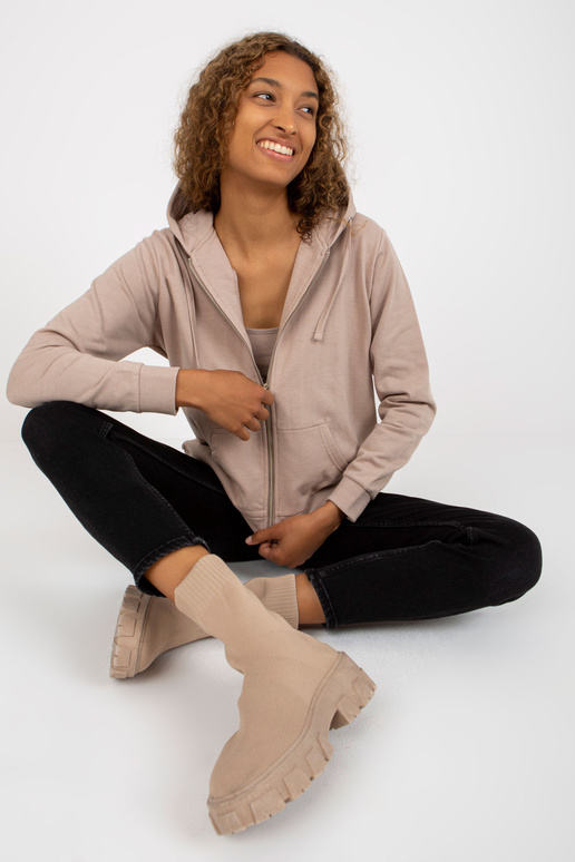 Béžová basic mikina na zip s kapucí