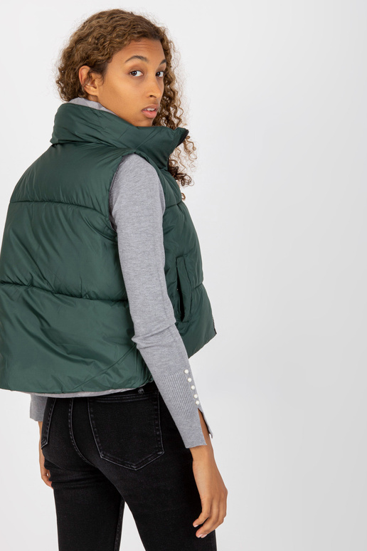 Tmavě zelená krátká péřová vesta s...