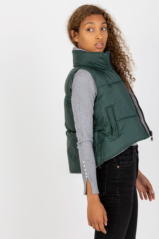 Tmavě zelená krátká péřová vesta s...