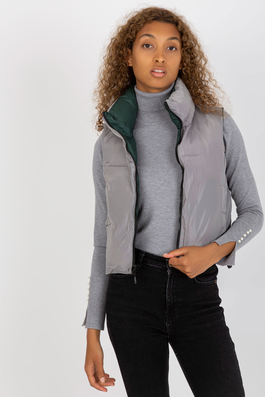 Tmavě zelená krátká péřová vesta s...