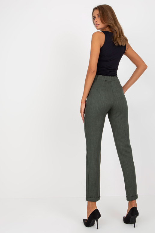 Khaki dámské látkové kalhoty s kapsami