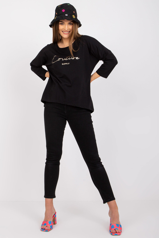 Černá ležérní halenka s kulatým...