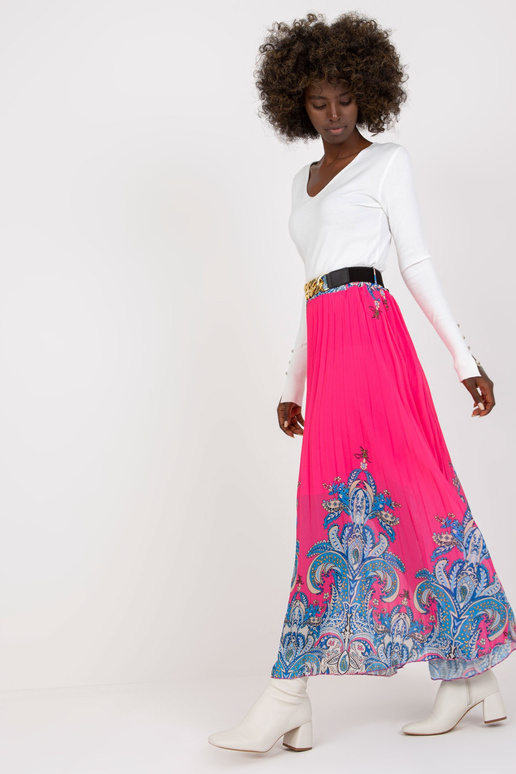 Růžová maxi plisovaná sukně s páskem Růžová maxi plisovaná sukně s páskem