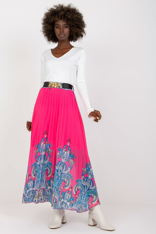 Růžová maxi plisovaná sukně s páskem Růžová maxi plisovaná sukně s páskem