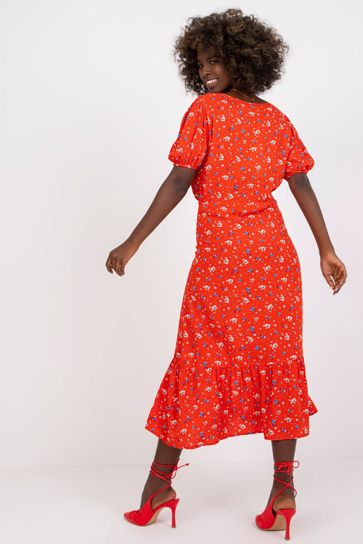 Červené midi šaty pro ženy s potiskem...