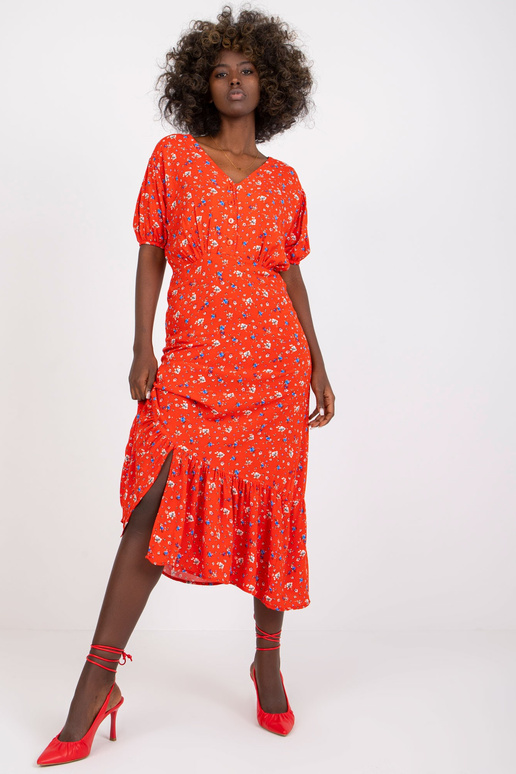 Červené midi šaty pro ženy s potiskem...
