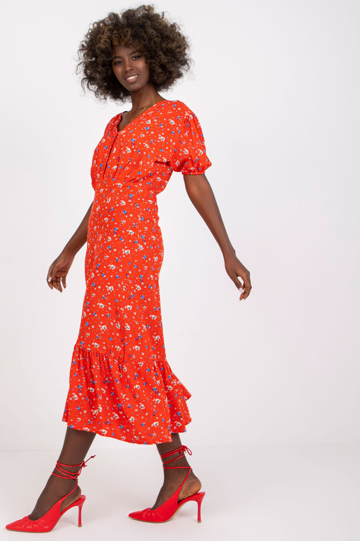 Červené midi šaty pro ženy s potiskem...
