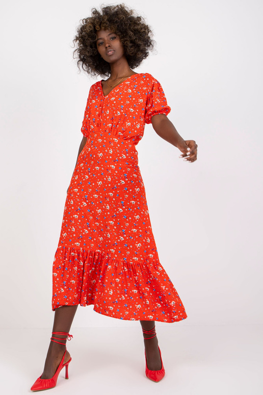 Červené midi šaty pro ženy s potiskem...