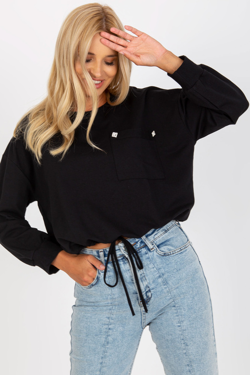 Černá krátká bavlněná mikina RUE PARIS