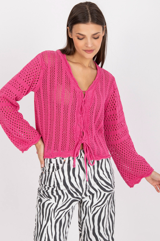 Růžový prolamovaný krátký svetr s...
