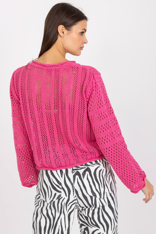 Růžový prolamovaný krátký svetr s...