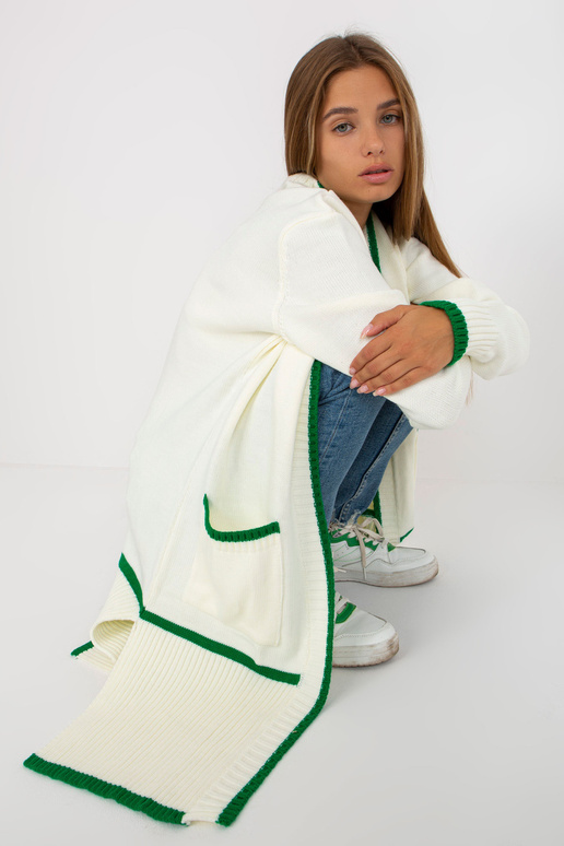 Ecru-zelený volný kardigan s kapsami...