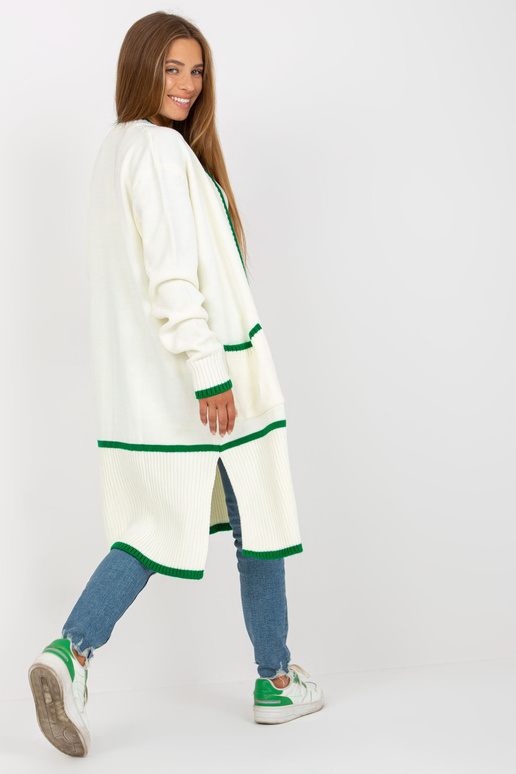 Ecru-zelený volný kardigan s kapsami...