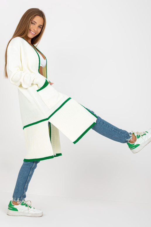 Ecru-zelený volný kardigan s kapsami...