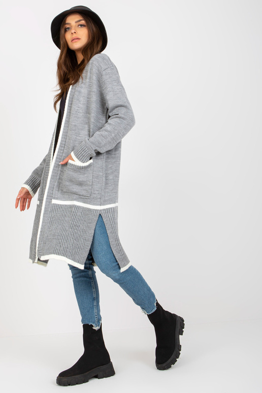 Šedo-ecru dlouhý kardigan s kapsami...