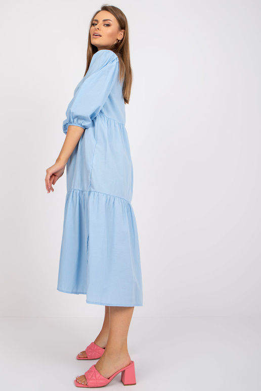 Světle modré bavlněné volánové midi...