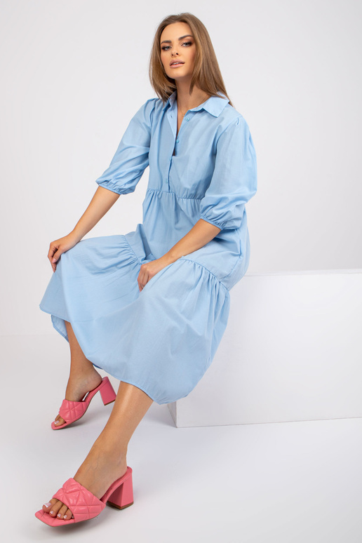 Světle modré bavlněné volánové midi...