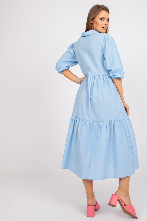 Světle modré bavlněné volánové midi...