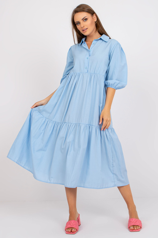 Světle modré bavlněné volánové midi...