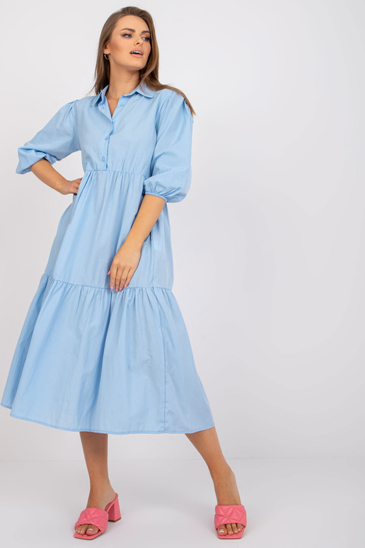 Světle modré bavlněné volánové midi...