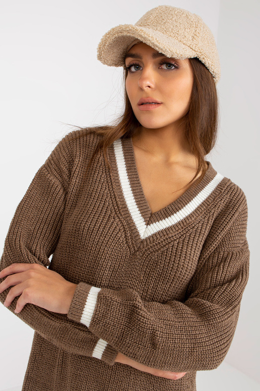 Hnědé volné pletené šaty RUE PARIS s...