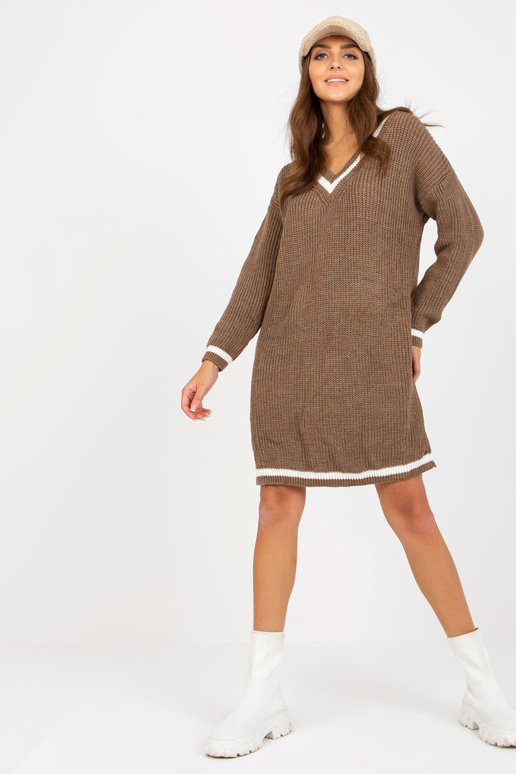 Hnědé volné pletené šaty RUE PARIS s...