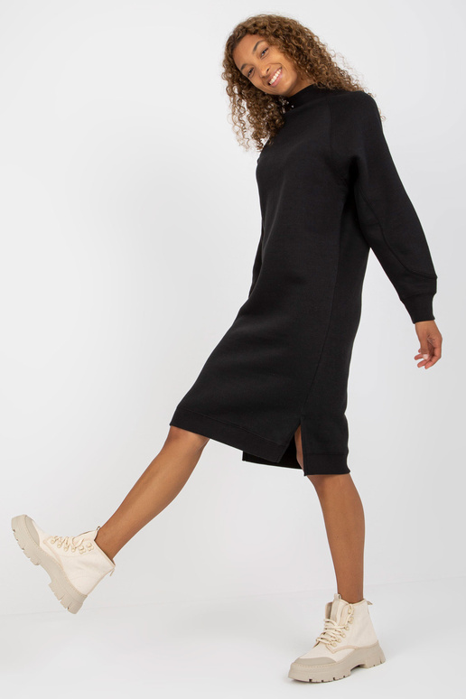 Černé rovné mikinové šaty s rozparky