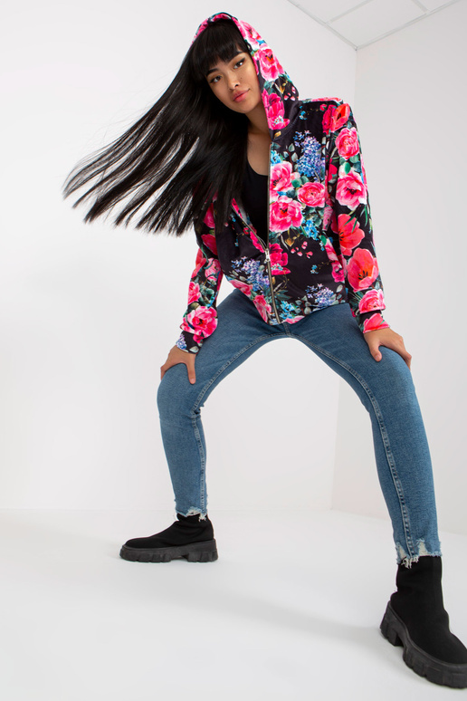 Černo-růžová velurová květinová...