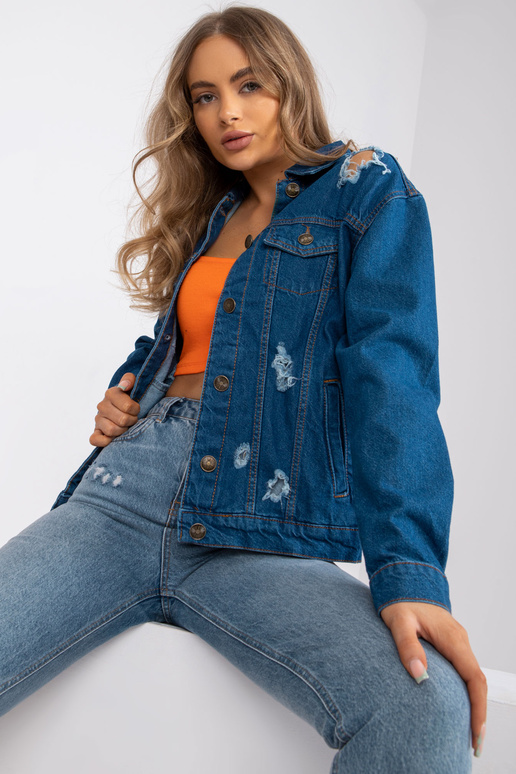 Modrá džínová bunda s dírami RUE PARIS