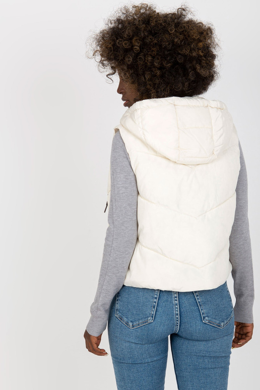 Ecru krátká prošívaná vesta s kapucí
