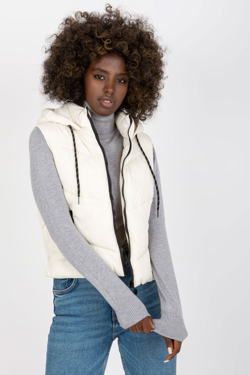Ecru krátká prošívaná vesta s kapucí
