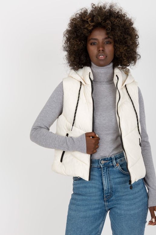 Ecru krátká prošívaná vesta s kapucí