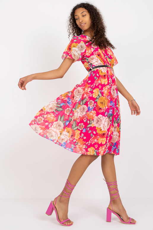 Růžové skládané květinové šaty s...