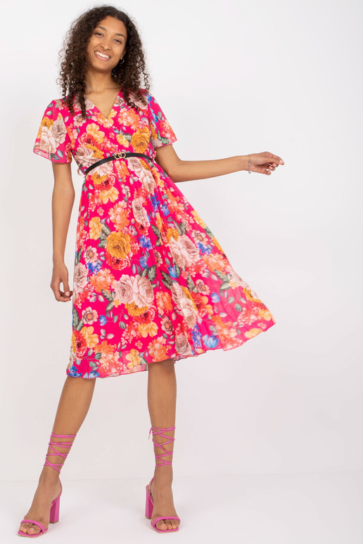 Růžové skládané květinové šaty s...