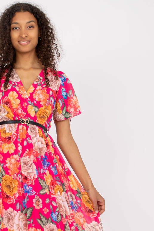 Růžové skládané květinové šaty s...