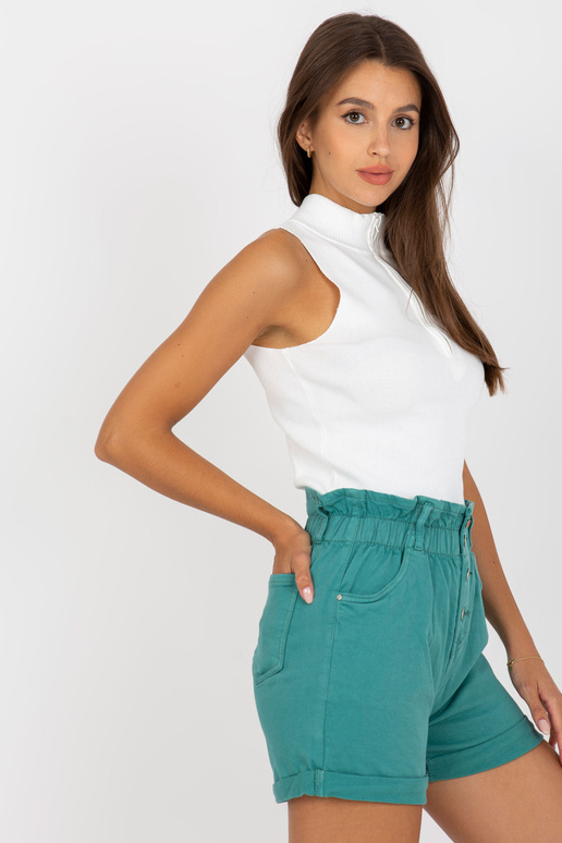 Tyrkysové džínové šortky s vysokým pasem
