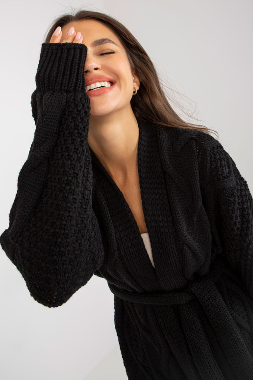 Černý dlouhý kardigan s copánky RUE...