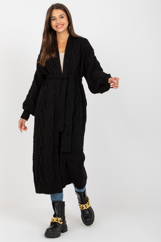 Černý dlouhý kardigan s copánky RUE...