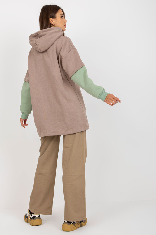 Tmavě béžová basic mikina s kapucí a... Tmavě béžová basic mikina s kapucí a...