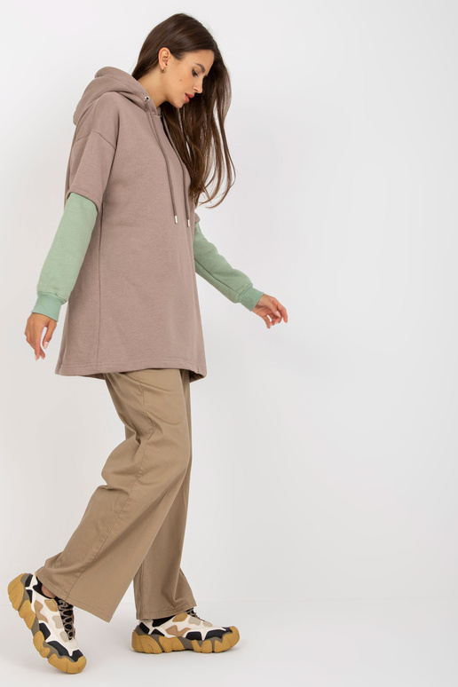 Tmavě béžová basic mikina s kapucí a... Tmavě béžová basic mikina s kapucí a...