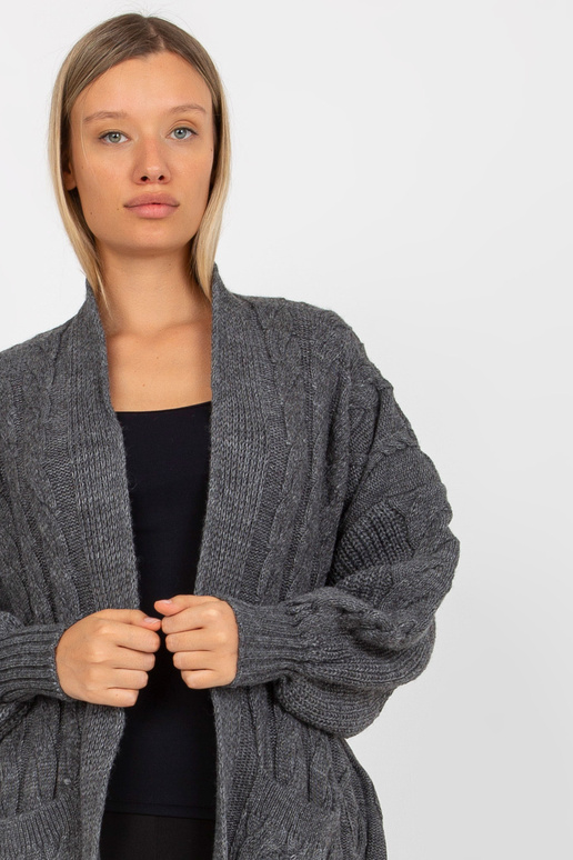 Tmavě šedý maxi cardigan s copánky...