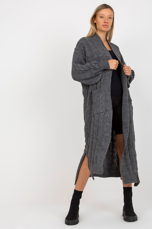 Tmavě šedý maxi cardigan s copánky...