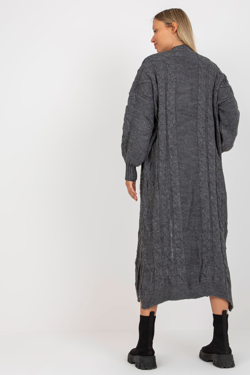 Tmavě šedý maxi cardigan s copánky...