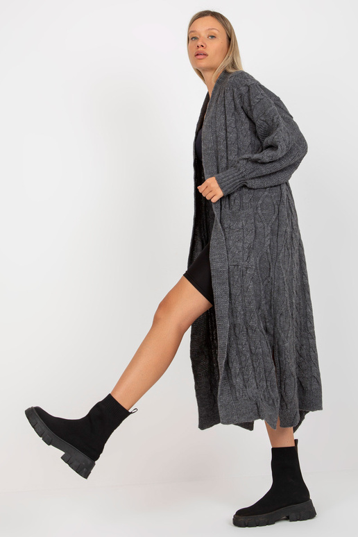 Tmavě šedý maxi cardigan s copánky...