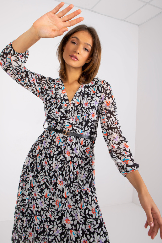 Černé šaty s květinovým potiskem Girona