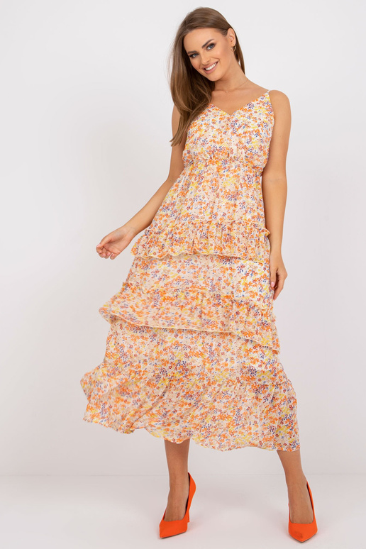 Ecru maxi šaty s volánky s volánky