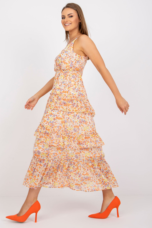 Ecru maxi šaty s volánky s volánky