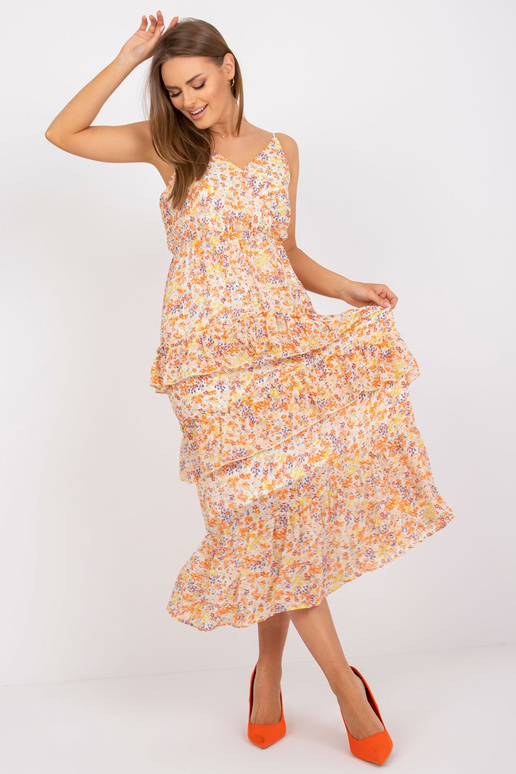 Ecru maxi šaty s volánky s volánky