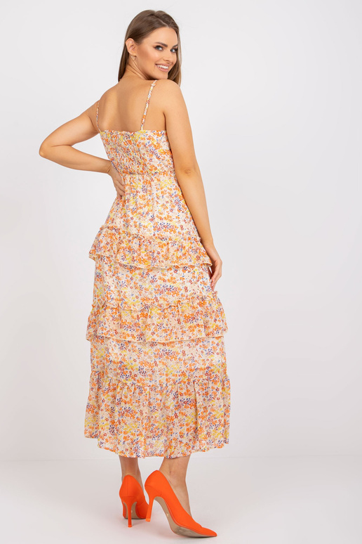 Ecru maxi šaty s volánky s volánky