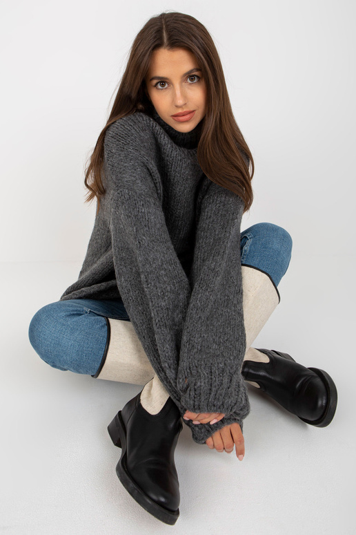 Tmavě šedé volné rolákové pletené...
